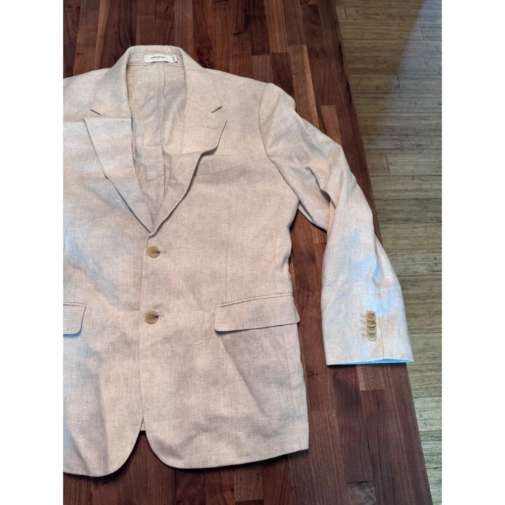 Banana Republic Mens Tailored Linen Blend Herringbone Blazer Beige 42S $450